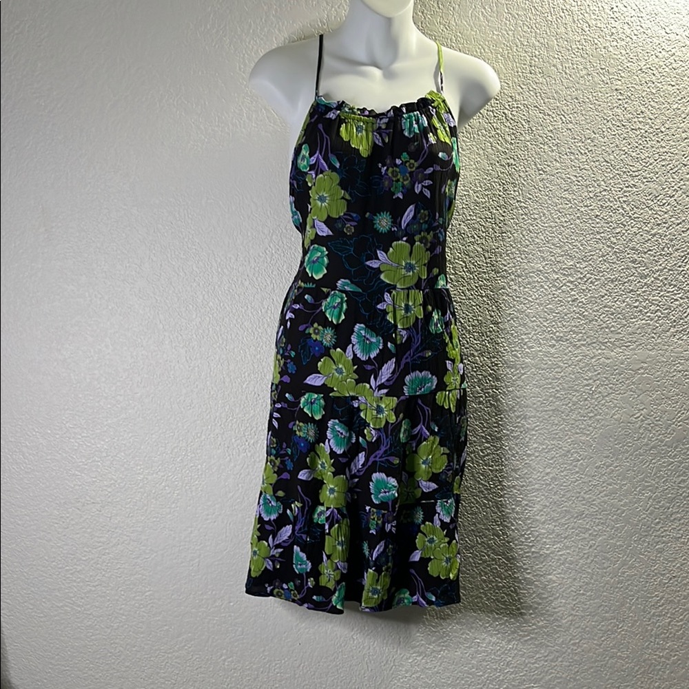 Blue and Green Spaghetti Strap Midi Sundress